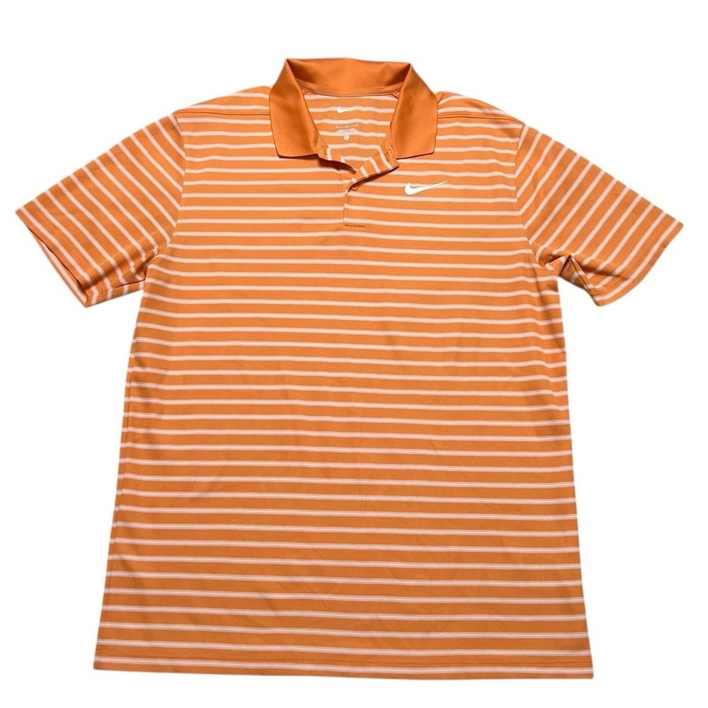 Nike Polo Shirt Mens M Orange DH0829-871 Dri-FIT Striped Short Sleeve Golf Top